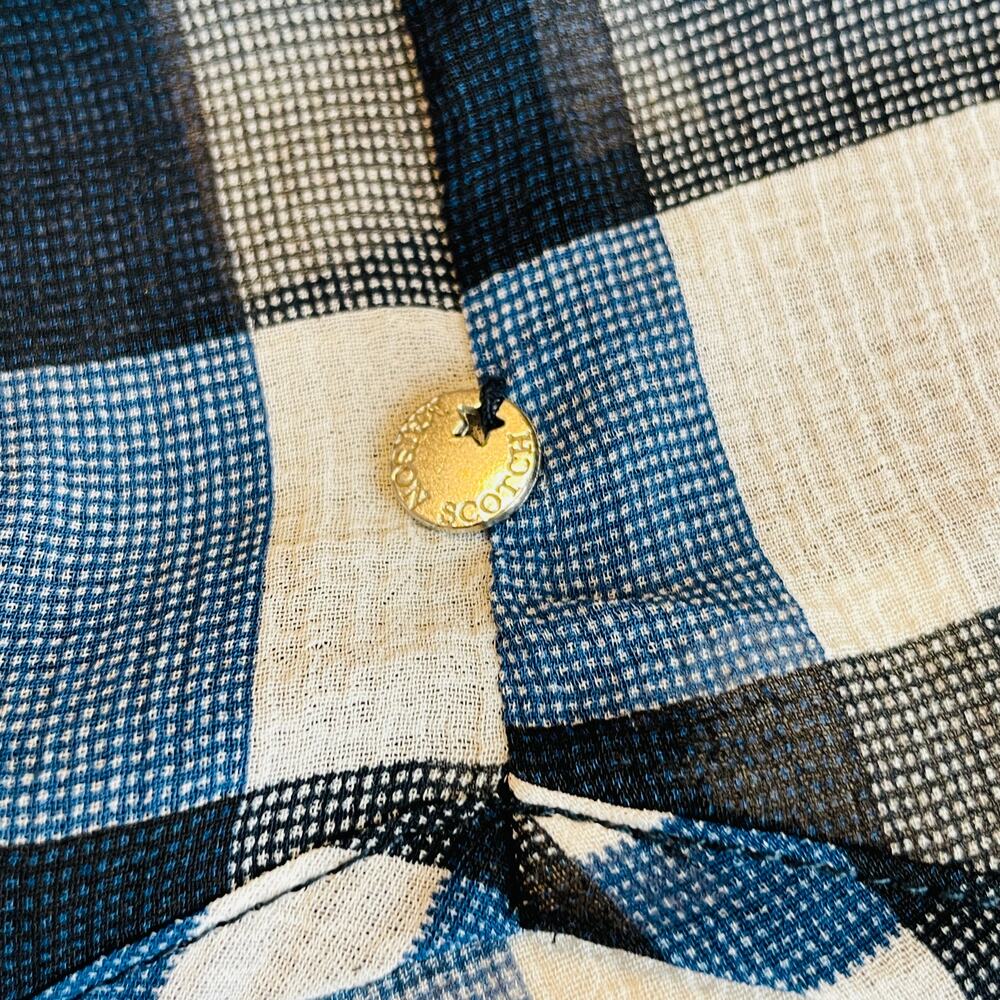 Scotch & Soda Aloha Hula Navy Blue White Sheer Checked Long Blouson Sleeve Top S - Picture 9 of 12